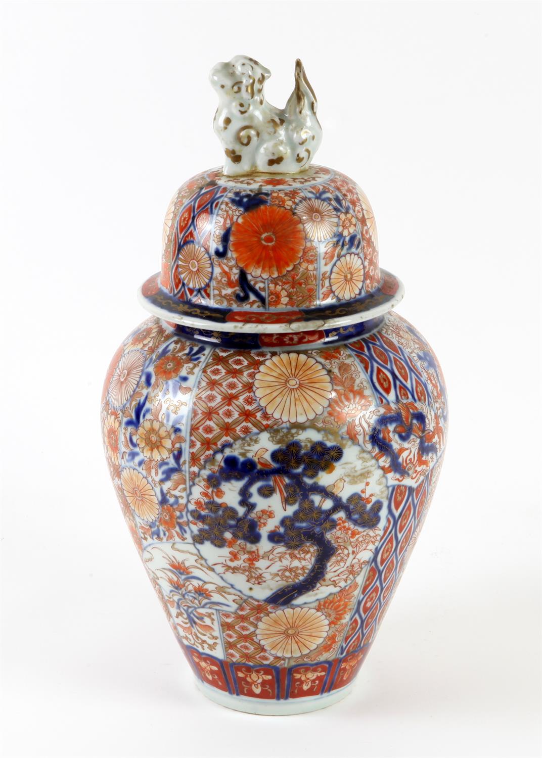 Arita (Imari) baluster vase with cover Meiji period typically decorated in underglaze blue and iron