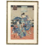 Utagawa Kuniyoshi (1797 - 1861). Title: Balcony scene The young noble Tametomo and Shiranui,