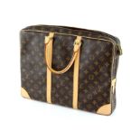 Louis Vuitton Porte Document Voyage soft Briefcase , monogram canvas, tan leather straps and