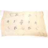 1920s cream silk bed cover with silk floss embroidery depicting exotic floral and fauna 230cm x