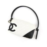 Chanel Cambon Ligne Pocheete in white and black lambskin leather with interlocking C detail silver