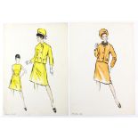 Sir Norman Hartnell (1901-1979). Two original fashion illustrations in pen, watercolour and pencil