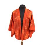 Three vintage Japanese silk Hori Komino jackets in red, burnt orange and pink, rough free size