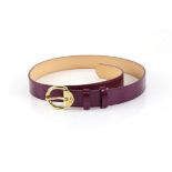 Louis Vuitton monogram purple leather patent belt 80/32 with gold buckle appears unworn