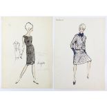 Sir Norman Hartnell (1901-1979). Two original pen, watercolour and pencil fashion illustrations of