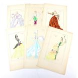 Freddy Wittop (1911-2001). Six Costume designs, in gouache and pencil, "Pompadour",