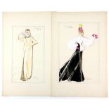 Freddy Wittop (1911-2001). Fashion illustrations, gouache and pencil, Evening dress- depicting a