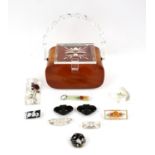 Vintage amber coloured Lucite handbag with clear lid and handle together with a collection of