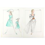 Sir Norman Hartnell (1901-1979). Two original fashion illustrations in watercolour,