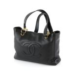 Chanel black caviar Leather shopper, with gold link chain handles, interlocking c motif,