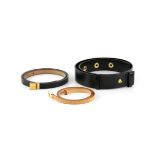 Bvlgari black leather belt 98cm and 2 Louis Vuitton thin leather belts in black 89cm and tan 83cm