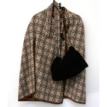 Vintage Welsh wool cape predominately in brown with pockets and belt detail and a Mulberry Muff