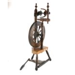 19th century oak spinning wheel on tripod base H84.5cm