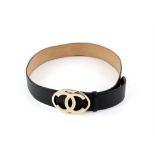 Chanel black leather ladies belt with gold Chanel logo clasp 85/35, boxed