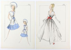 Sir Norman Hartnell (1901-1979). Two original fashion illustrations in watercolour,