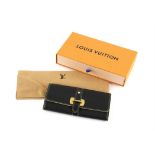 Louis Vuitton Sarah Wallet in black Suhali, gold hardware to fastening, zipped coin purse 20cm x