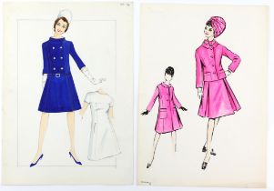 Sir Norman Hartnell (1901-1979).Two original pen, watercolour and pencil fashion illustrations of