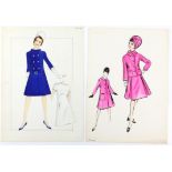 Sir Norman Hartnell (1901-1979).Two original pen, watercolour and pencil fashion illustrations of