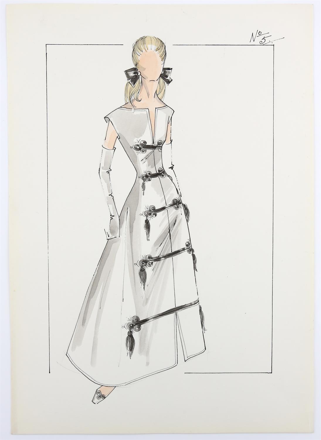 Sir Norman Hartnell (1901-1979). Two 1970s fashion illustrations watercolour, pen and pencil. - Image 2 of 3