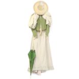 Late Victorian early 20th century skirt ensemble with the short fitted  jacket in pale and olive