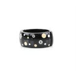 Chanel black resin cuff bangle with Chanel motif, boxed