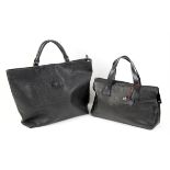 Mulberry classic grained tote/handbag in black with tartan lining, 32cm wide x 29cm high,