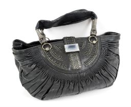 Dior black leather "Plisse" bag with antique silver tone hardware, log canvas interior and jewel