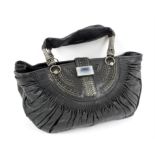 Dior black leather "Plisse" bag with antique silver tone hardware, log canvas interior and jewel