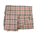 Traditional Welsh woven wool blanket typical geometric design in browns and rusts 284cm x 247cm