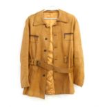 1970s Hornes Mans tan leather jacket with zipped chest pockets and side pockets, and belt to waist