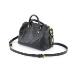 Louis Vuitton Speedy bag in navy calf monogrammed leather, gold hardware and padlock,