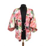 Three vintage Japanese silk Hori Komino jackets one in Ikat style weave with cherry blossom and