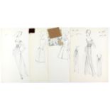 Sir Norman Hartnell (1901-1979). Four mixed media to include pen and pencil Monogram fashion