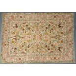 Amended size 116cm x 170cm Contemporary Kashmiri style crewel embroidered rug in pale and dusky