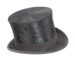 Gentleman's vintage moleskin top hat by Fred Pearson, 25 Low Street, Keighley, 21cm front to back