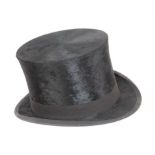 Gentleman's vintage moleskin top hat by Fred Pearson, 25 Low Street, Keighley, 21cm front to back