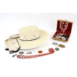 Christian Dior straw hat with a silk Dior scarf detail, and selection of vintage jewellery,