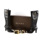 Gucci Leopard skin belt with gold buckle 96cm long and another in brown leather with heart buckle