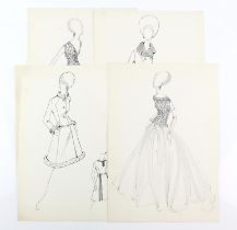 Sir Norman Hartnell (1901-1979). Four mixed Media to include pen and pencil Monogram fashion