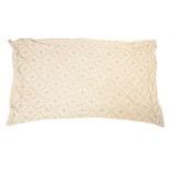 Large cream fine cotton thread bedspread which appears to be a combination of multiple[le knitted