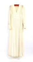 Late 1970s Patricia Miller for Liberty cream voile long sleeved formal dress, 1980s Jean Allen