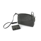 Bottega Veneta grey woven leather shoulder bag, zipped top and matching wallet purse.