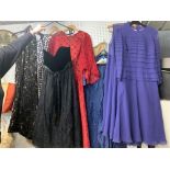 Collection of vintage evening dresses to include a Jean Allen of London black velvet bodice with