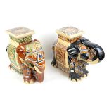 Pair of 20th century large pottery & glazed elephants, modelled as a jardinière stand or stool in