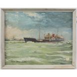 Felix Bernasconi (contemporary), steamship at sea. Oil on board. Signed lower left. Framed.