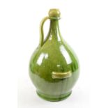 French green glazed three handled flagon by Biot, bearing makers stamp, 50cm high