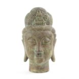 Chinese cast bronze head of Buddhist lady, h28cm