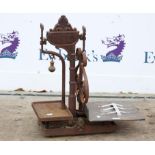 Victorian cast iron balance scales, with scroll form supports, H59 cm