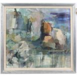 Doreen Browne (contemporary), abstract composition. Oil on canvas. Framed. Image size 44 x 48cm.