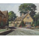 Alan King (British), 'Rose Court'. Oil on canvas. Signed lower right. Framed. Image size 23.